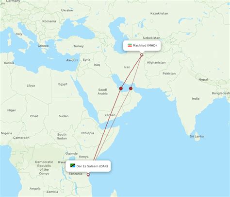 All Flight Routes From Dar Es Salaam To Mashad Dar To Mhd Flight Routes