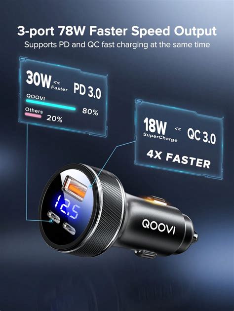 QOOVI 78W 3 Ports Car Charger PD USB Type C QC3 0 PD3 0 Car Phone