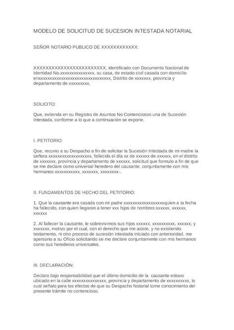 DOCX Modelo De Solicitud De Sucesion Intestada Notarial DOKUMEN TIPS