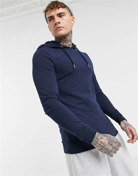 ASOS DESIGN organic muscle hoodie in navy | The Fashionisto