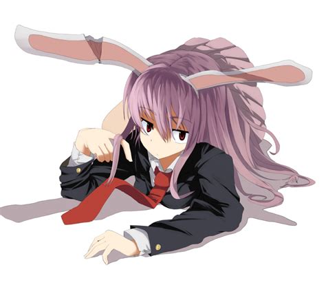 Safebooru Bunny Ears Hands Long Hair Mieharu Necktie Purple Hair