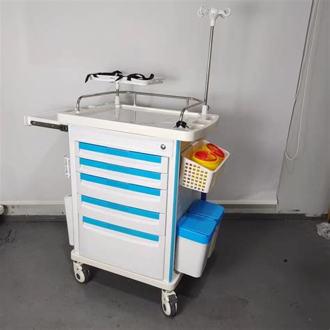 Hospital Abs Plastic Mobile Emergency Trolley Medical Resuscitation