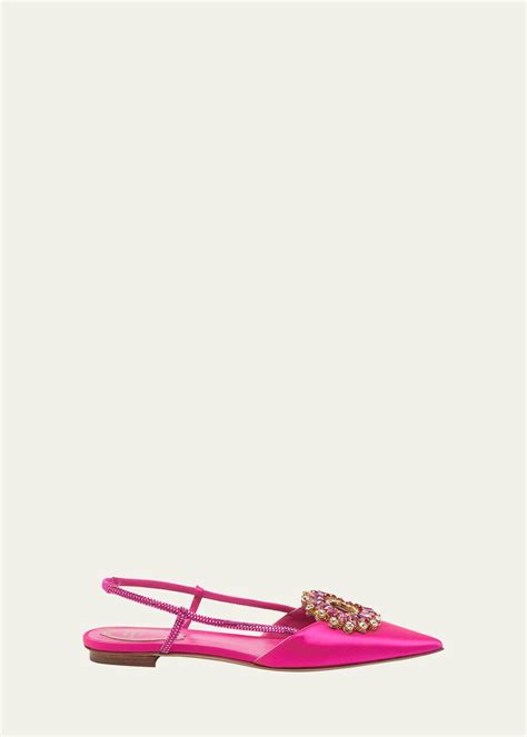 Rene Caovilla Satin Ornament Slingback Ballerina Flats Fuxia