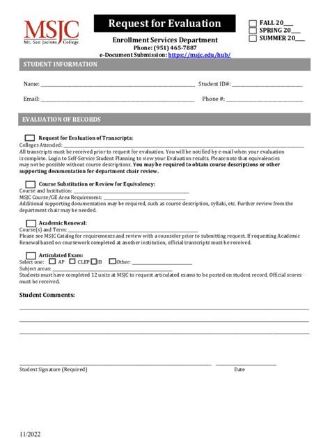 Fillable Online MSJC Request For Evaluation Fax Email Print PdfFiller