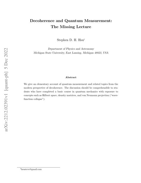 (PDF) Decoherence and Quantum Measurement: The Missing Lecture