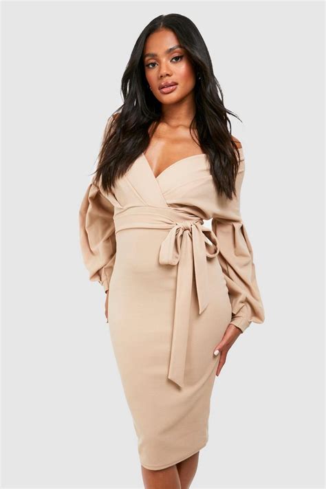 Off The Shoulder Wrap Midi Dress Boohoo Au