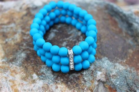 Splash Bracelet Neon Blue Matte Rubber Bead By Plushkreation 2800