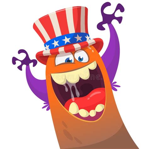 Cartoon Funny Monster Wearing American Uncle Sam Hat On Usa