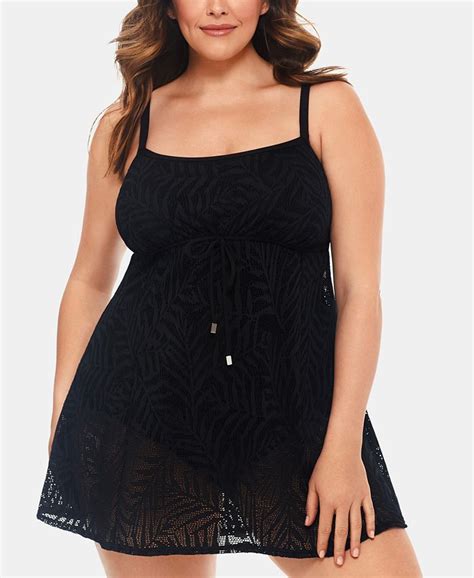 Swim Solutions Plus Size Crocheted Tummy Control Swimdress Created For Macy S Macy S