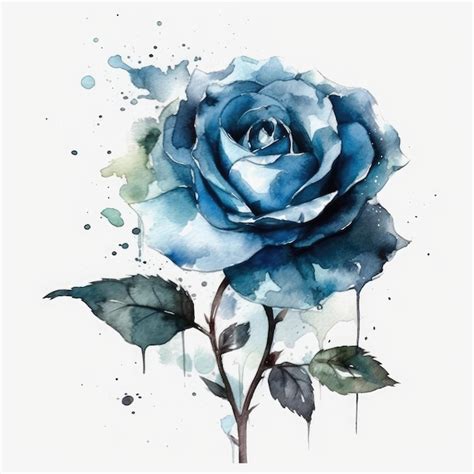 Premium Ai Image Elegant Blue Rose Watercolor On White Background