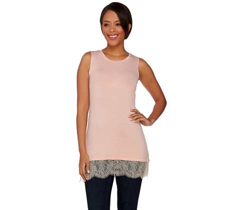 Logo Layers By Lori Goldstein Knit Tank With Scalloped Lace Trim Qvc