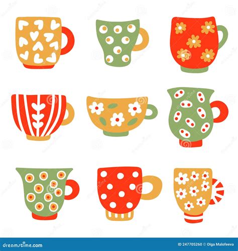 Cute Tea Cups Mugs Icons Vector Set Stock Vector Illustration Of