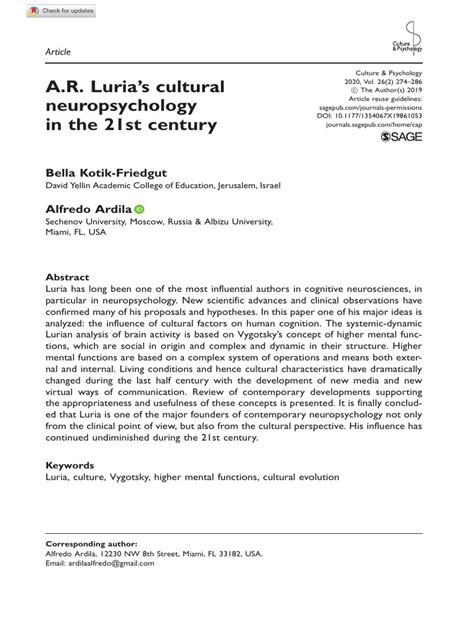 3 Luria's Cultural Neuropsychology in The 21st Century | PDF ...