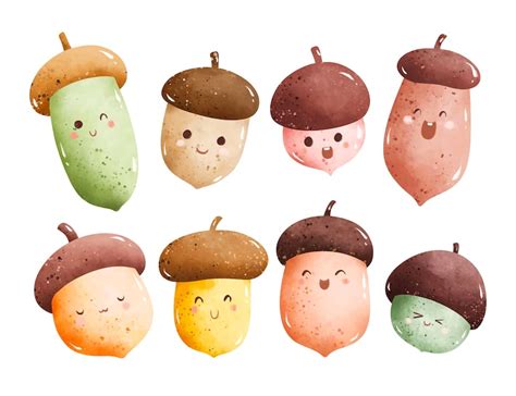 Premium Vector Watercolor Illustration Set Of Cute Acorn Character