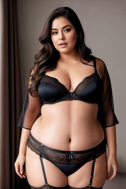 Premium Photo Beauty Curve Plus Size Fat Woman In A Black Underwear