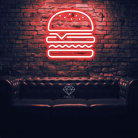 Burger Neon Sign Led Neon Sign Wall Decor Custom Neon Etsy