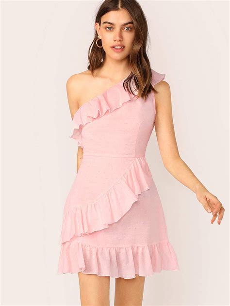 One Shoulder Ruffle Trim Dress Ruffle Trim Dress Cocktail Dresses With Sleeves Summer