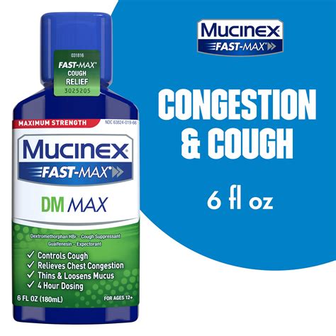 Maximum Strength Mucinex Fast Max DM Max Liquid 6 Fl Oz Controls