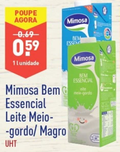 Promoção Mimosa Bem Essencial Leite Meio gordo Magro 1L em ALDI