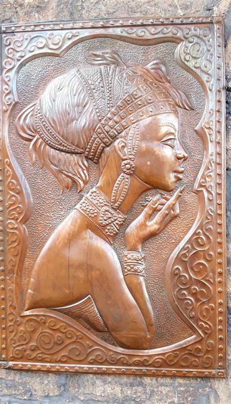 Vintage Hand Hammered Copper Wall Art Portrait of a lady | Etsy