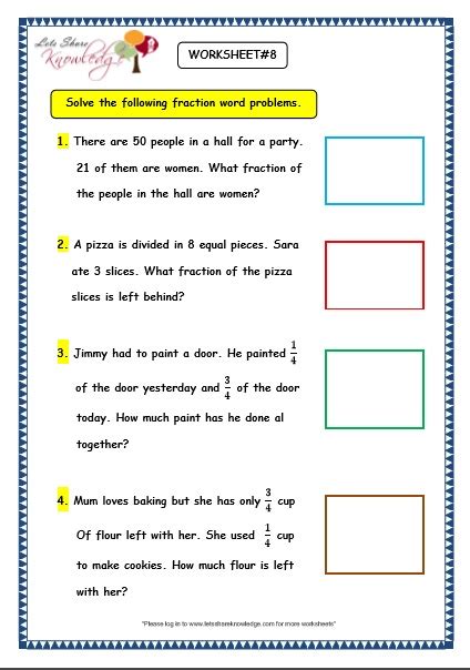 Grade 3 Maths Worksheets 7 9 Fraction Word Problems Lets Share Knowledge