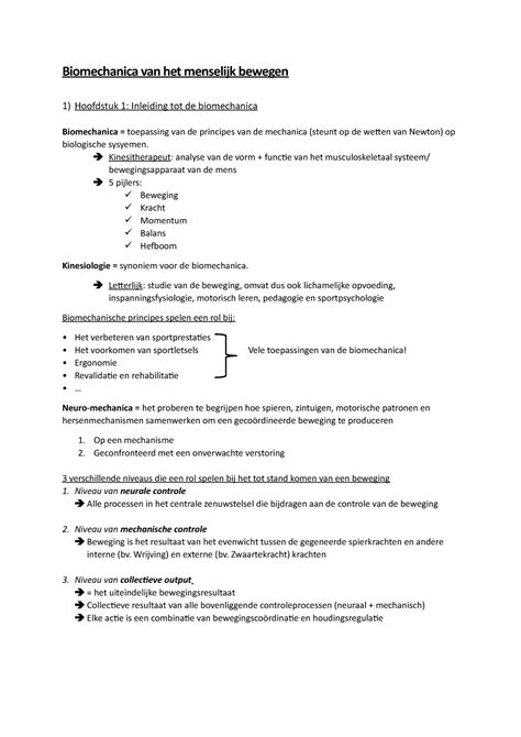 Samenvatting Biomechanica Biomechanica Van Het Menselijk Bewegen 1