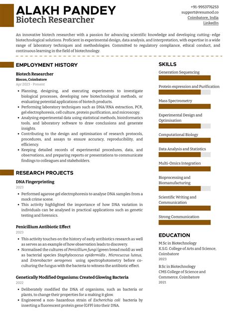 Sample Resume Of Biotech Researcher With Template And Writing Guide