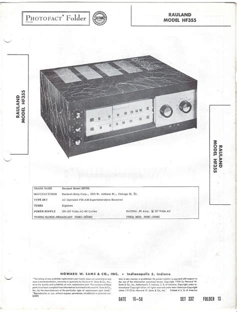 Rauland Hf Receiver Tube Am Fm Radio Photofact Manual Schematic