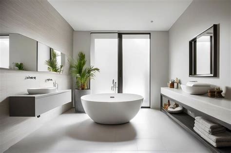 Premium AI Image | Modern Bathroom with Freestanding Soaking Tub