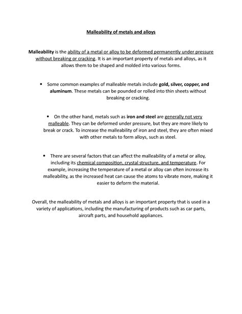 Document 87 (53) - Malleability of metals and alloys for inorganic chemistry - Malleability of ...