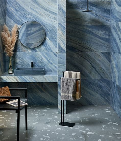 Blue Marble Effect Bathroom Tiles Semis Online