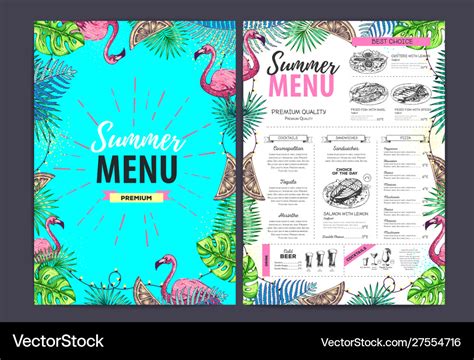 Restaurant Summer Menu Design With Tropic Leaves Vector Image