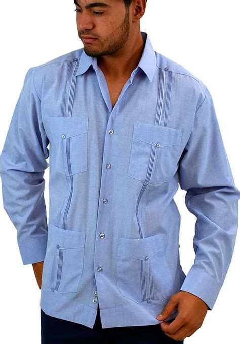 Four Pockets Cuban Party Guayabera Long Sleeve Poly Cotton Emerald