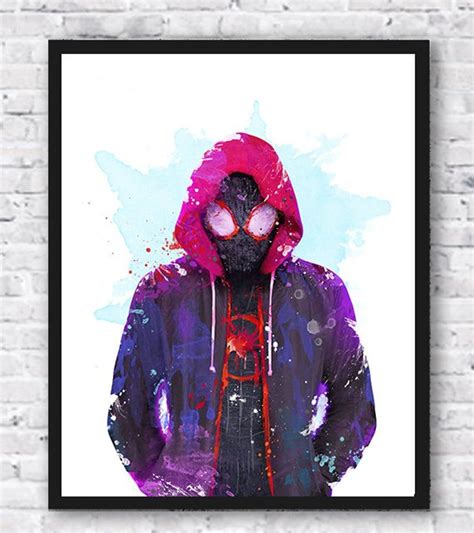 Spiderman Spider Verse Miles Morales Watercolor Print Etsy Spiderman