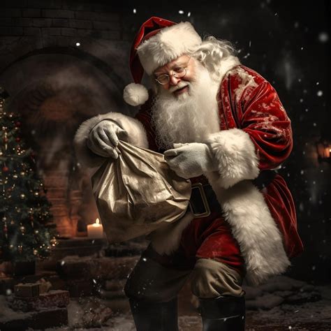 Premium Photo A Santa Claus Is Holding A Bag Of Presents In Front Of