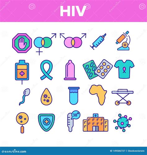 Hiv And Aids Awareness Vector Linear Icons Set Stock Vector