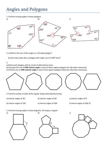 Angles In Polygons Worksheet