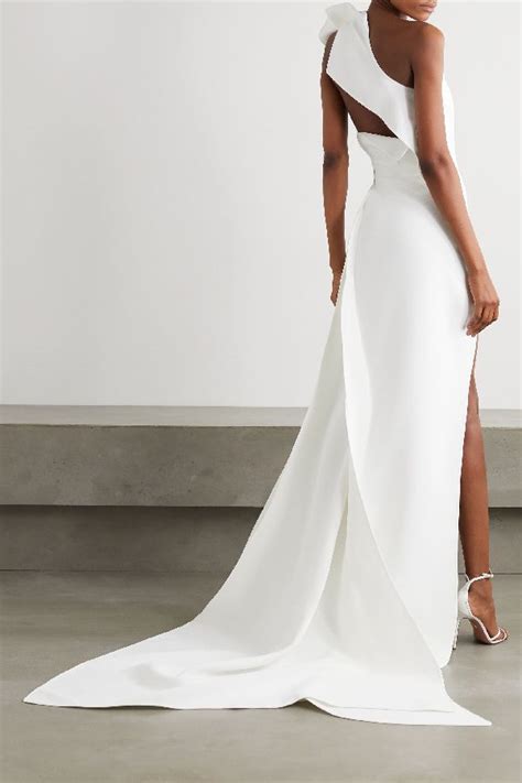 Maticevski Indelible One Shoulder Ruffled Crepe Gown In White