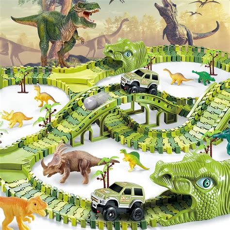 Buy Etto 288 PCS Dinosaur Toys With 240 Flexible Tracks 2 Toy Cars 10