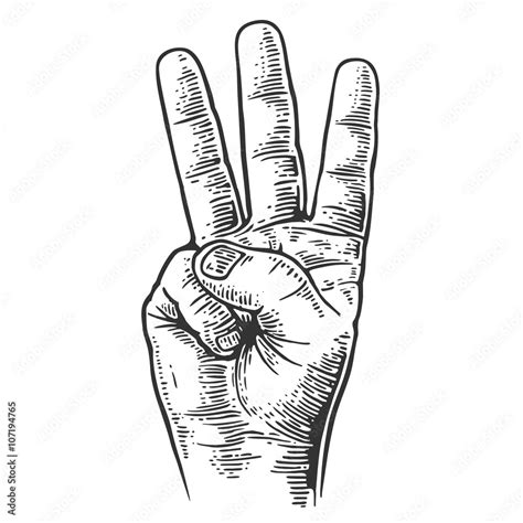 Male Hand Showing Three Fingers Vector Black Vintage Engraved