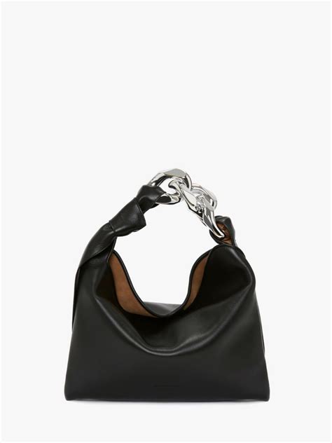 Small Chain Hobo Leather Shoulder Bag In Black Jw Anderson Us