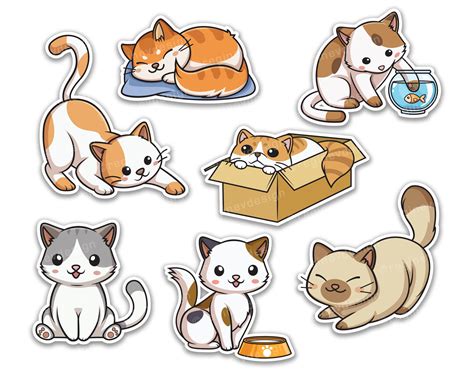 Kawaii Cute Cat Stickers Cats Clipart Cute Cat Clip Art Kawaii Kittens