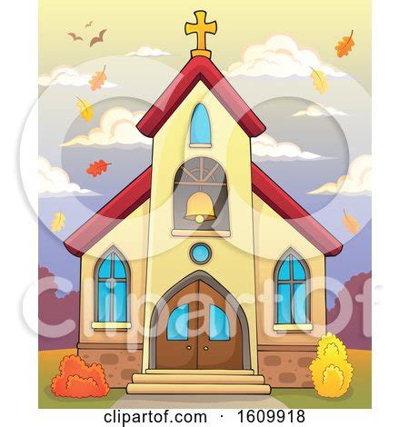 Clipart of a Church Building Exterior with Autumn Leaves - Royalty Free ...