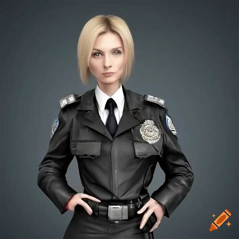 Blonde Policewoman Age Confident Slim Hands In Pockets Black