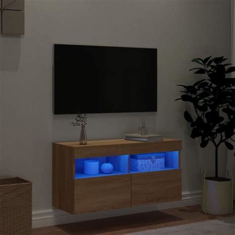 KEENSO Meuble TV mural avec lumières LED chêne sonoma 80x30x40 cm 84506