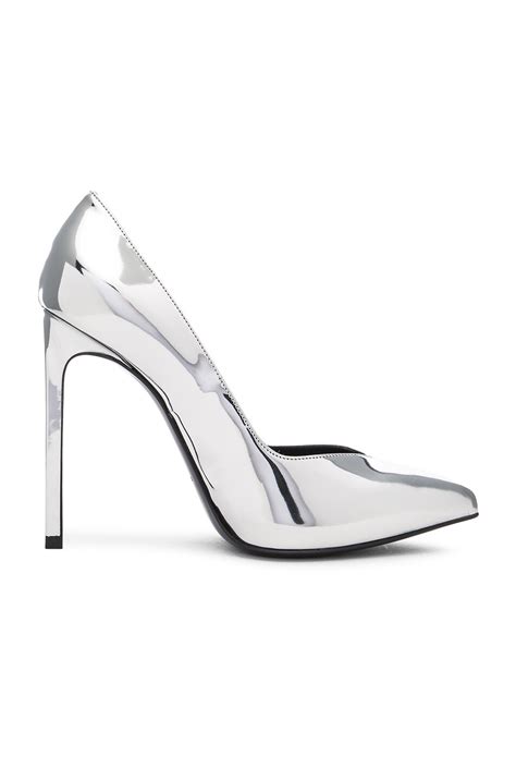 Saint Laurent Leather Paris Skinny Heels In Platinum Fwrd