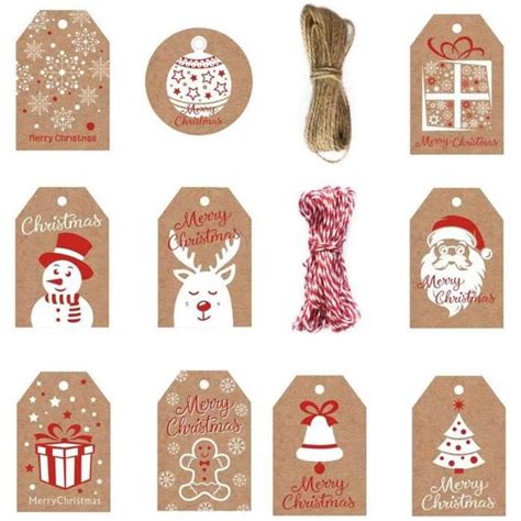 Lot de 100 étiquettes de cadeau de Noël en papier kraft marron avec