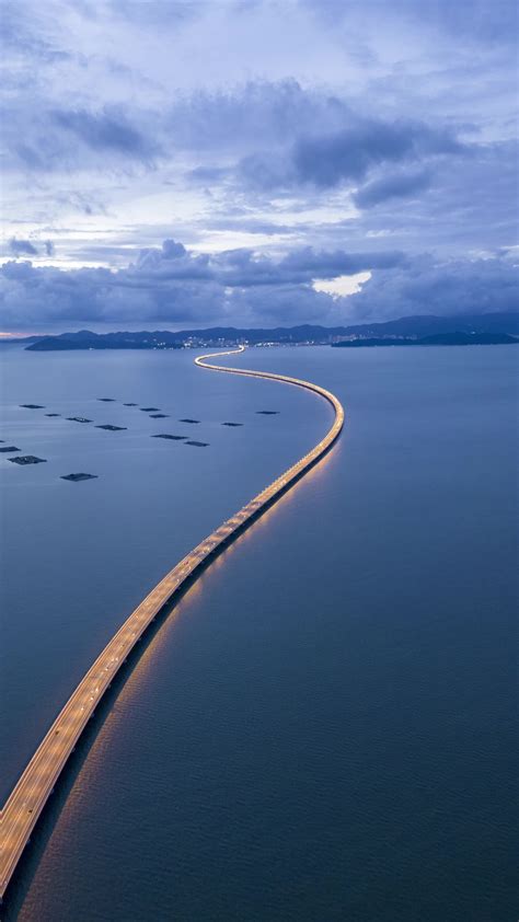 Aerial Vertical View Hyperlapse Penang Second Bridge In Sunset Hour