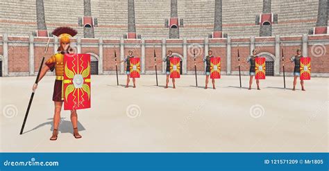 Centurion Legionaries And Colosseum In Ancient Rome Stock Illustration