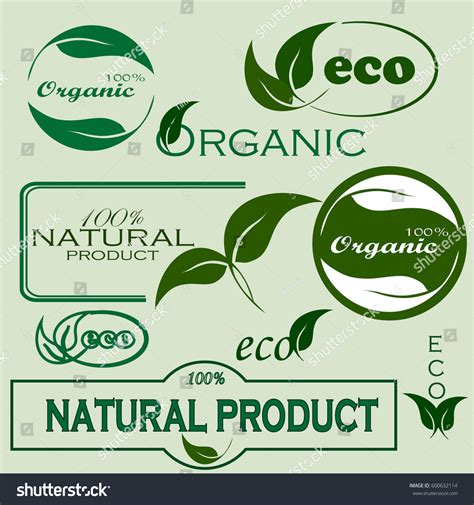 Set Of Green Labels And Badges With Leaves For Organic Natural Bio And